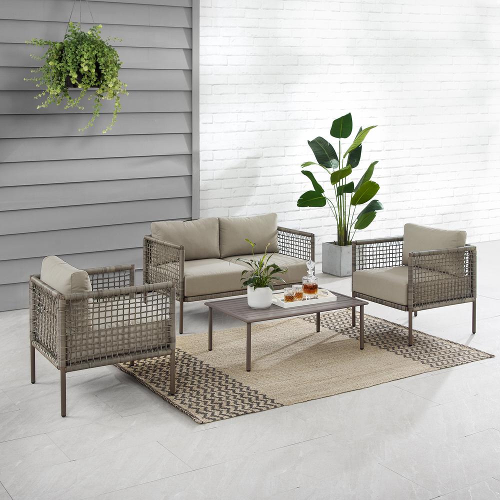 Cali Bay 4Pc Outdoor Wicker And Metal Conversation Set Taupe/Light Brown - Loveseat, Coffee Table, & 2 Armchairs. Picture 7