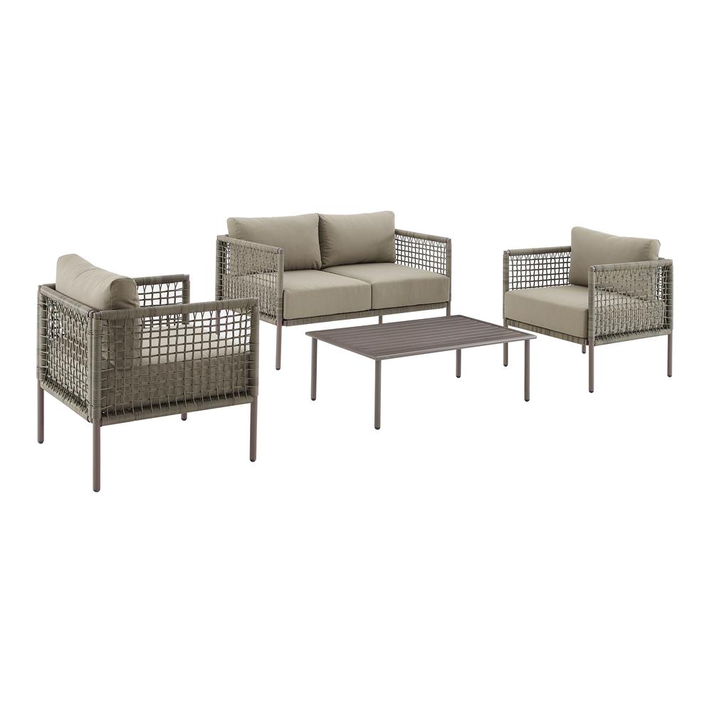 Cali Bay 4Pc Outdoor Wicker And Metal Conversation Set Taupe/Light Brown - Loveseat, Coffee Table, & 2 Armchairs. Picture 14