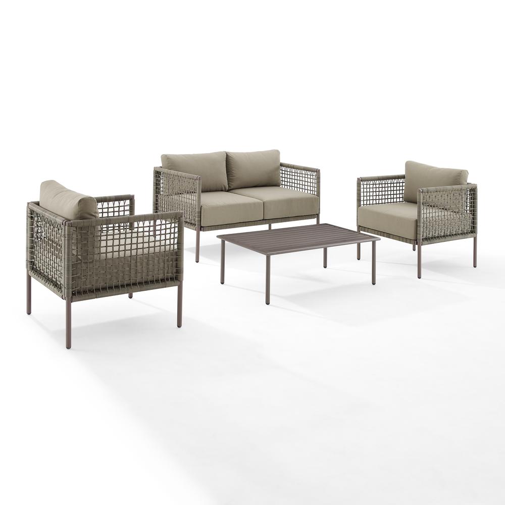 Cali Bay 4Pc Outdoor Wicker And Metal Conversation Set Taupe/Light Brown - Loveseat, Coffee Table, & 2 Armchairs. Picture 13