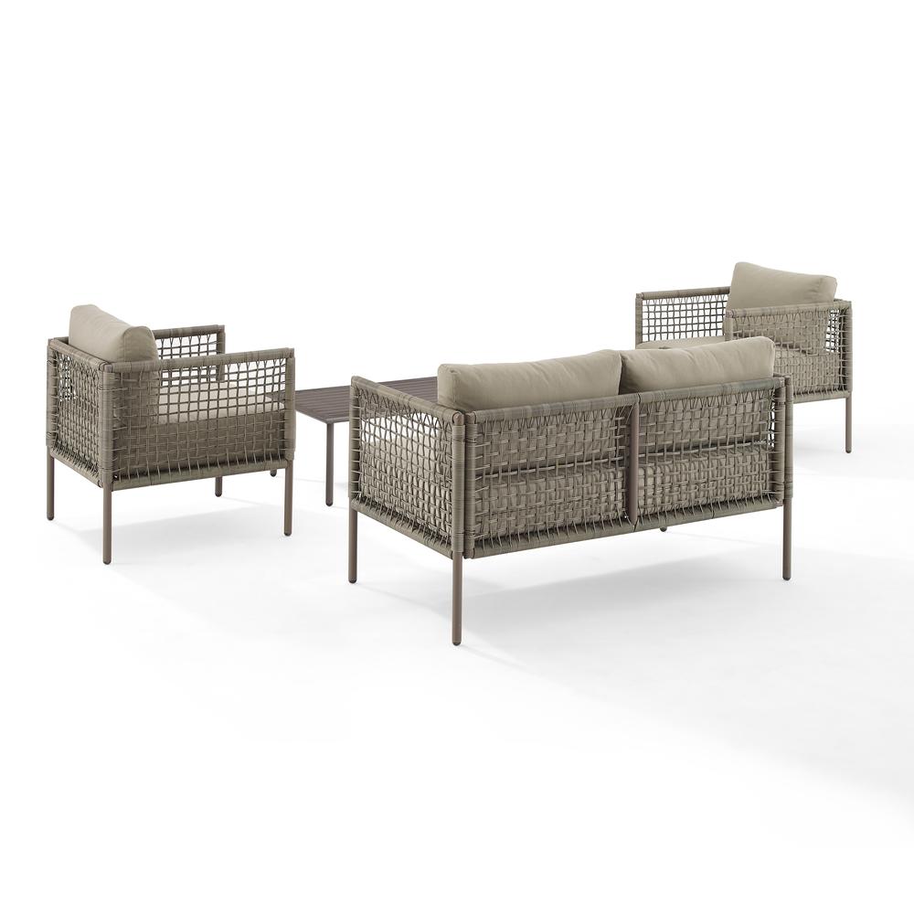 Cali Bay 4Pc Outdoor Wicker And Metal Conversation Set Taupe/Light Brown - Loveseat, Coffee Table, & 2 Armchairs. Picture 8