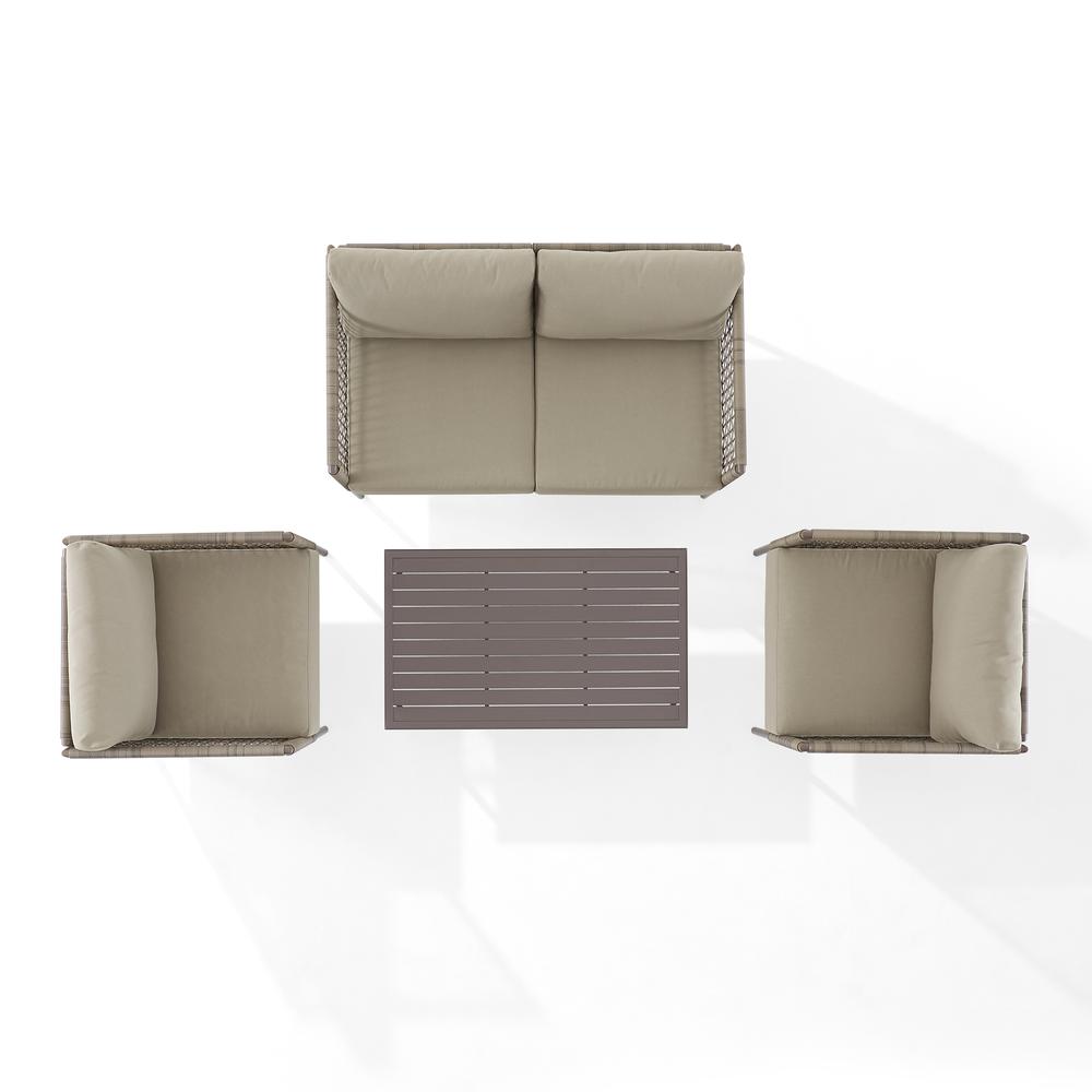 Cali Bay 4Pc Outdoor Wicker And Metal Conversation Set Taupe/Light Brown - Loveseat, Coffee Table, & 2 Armchairs. Picture 6