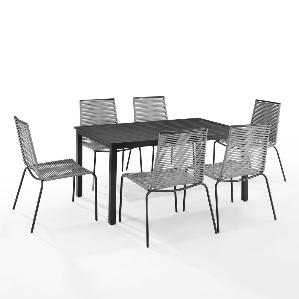 Fenton 7Pc Outdoor Wicker/ Metal Dining Set Gray/Matte Black - Table & 6 Chairs. Picture 1
