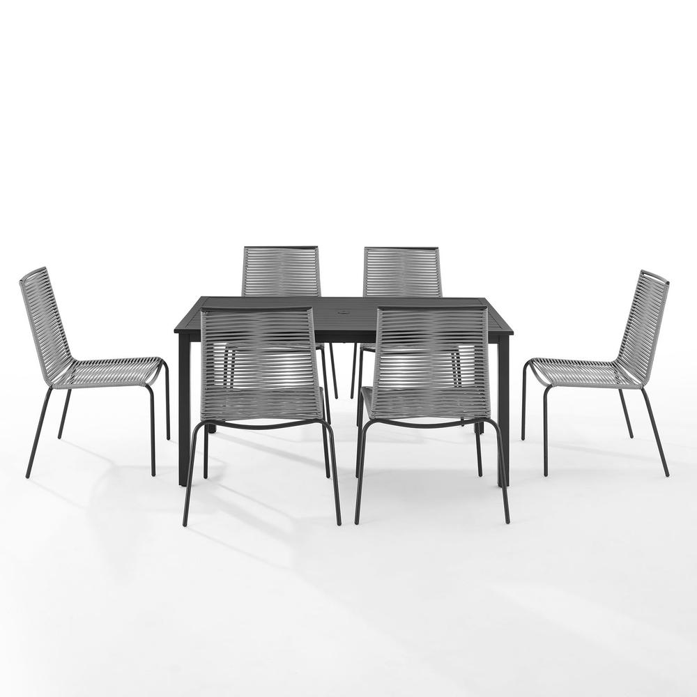 Fenton 7Pc Outdoor Wicker/ Metal Dining Set Gray/Matte Black - Table & 6 Chairs. Picture 2