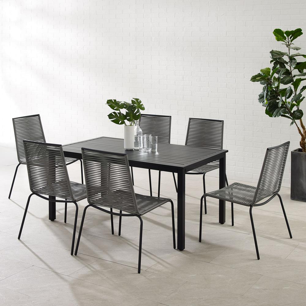 Fenton 7Pc Outdoor Wicker/ Metal Dining Set Gray/Matte Black - Table & 6 Chairs. Picture 3