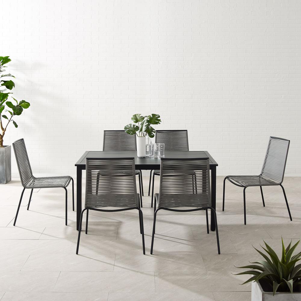Fenton 7Pc Outdoor Wicker/ Metal Dining Set Gray/Matte Black - Table & 6 Chairs. Picture 4