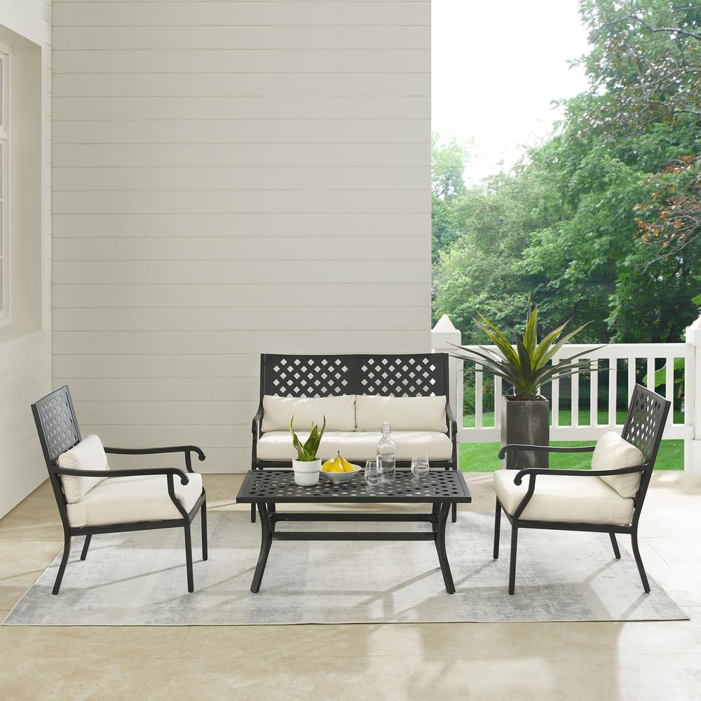 Alistair 4Pc Outdoor Metal Conversation Set Creme/Matte Black - Loveseat, Coffee Table, & 2 Armchairs. Picture 3