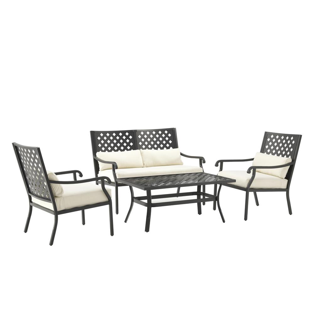 Alistair 4Pc Outdoor Metal Conversation Set Creme/Matte Black - Loveseat, Coffee Table, & 2 Armchairs. Picture 1