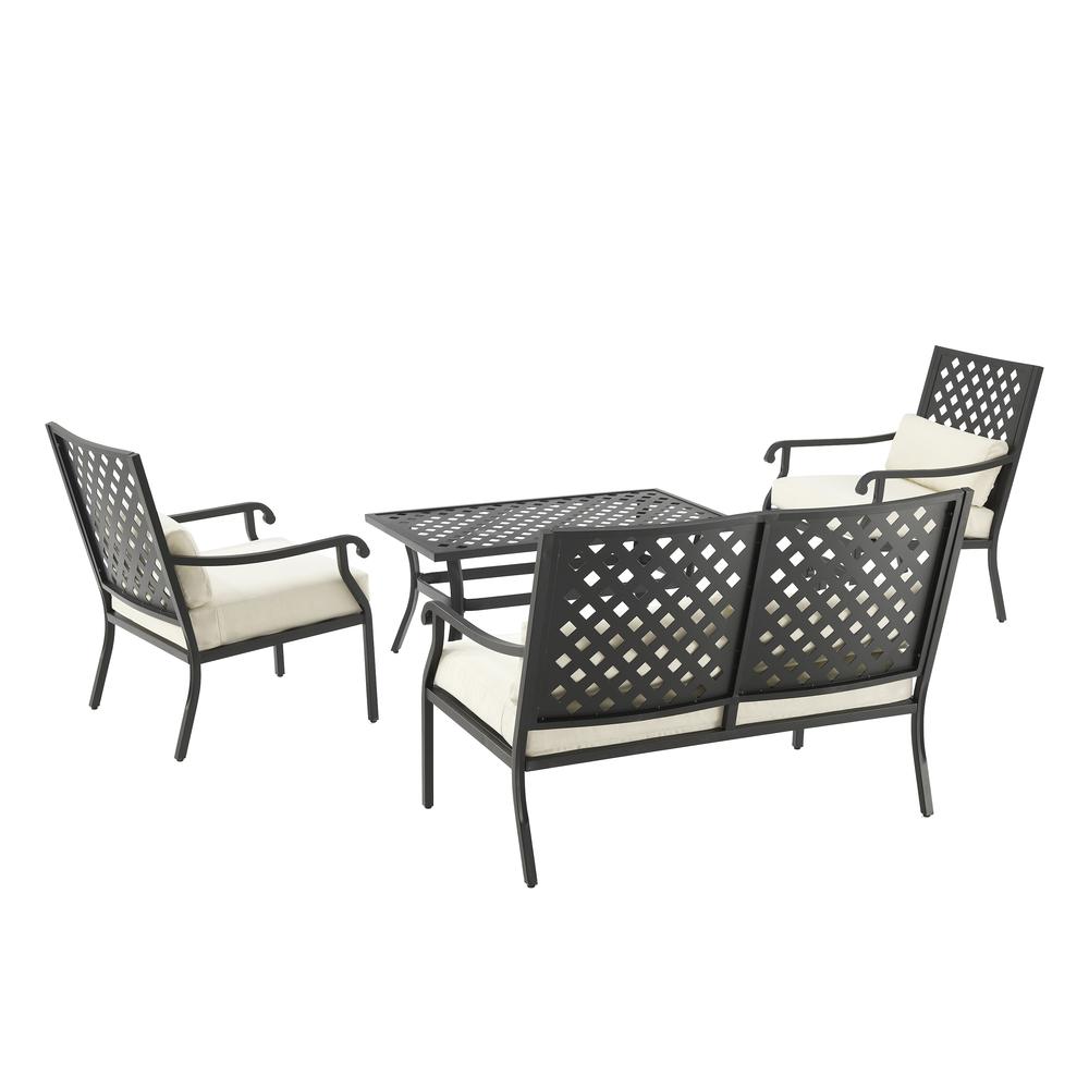 Alistair 4Pc Outdoor Metal Conversation Set Creme/Matte Black - Loveseat, Coffee Table, & 2 Armchairs. Picture 5