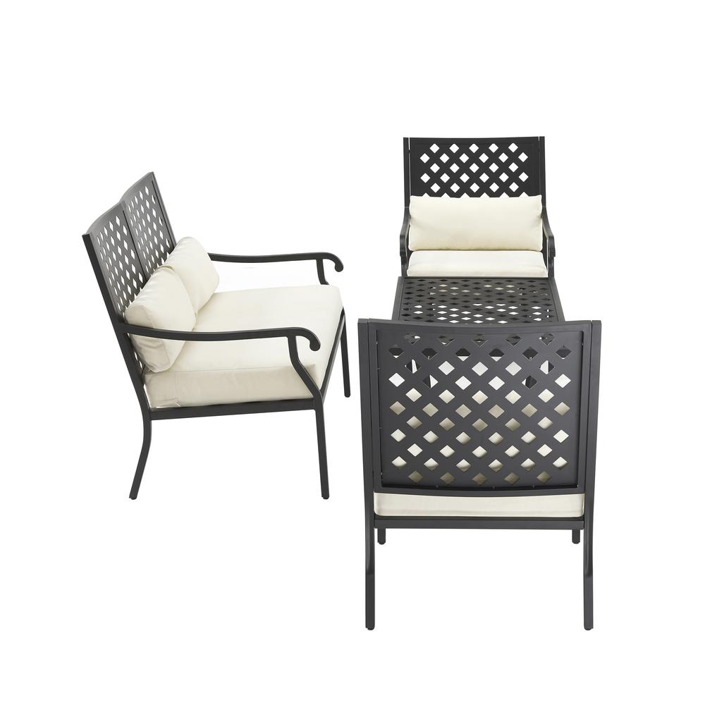 Alistair 4Pc Outdoor Metal Conversation Set Creme/Matte Black - Loveseat, Coffee Table, & 2 Armchairs. Picture 6