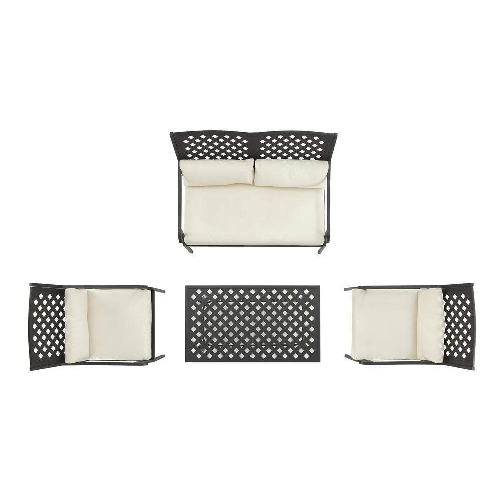 Alistair 4Pc Outdoor Metal Conversation Set Creme/Matte Black - Loveseat, Coffee Table, & 2 Armchairs. Picture 7