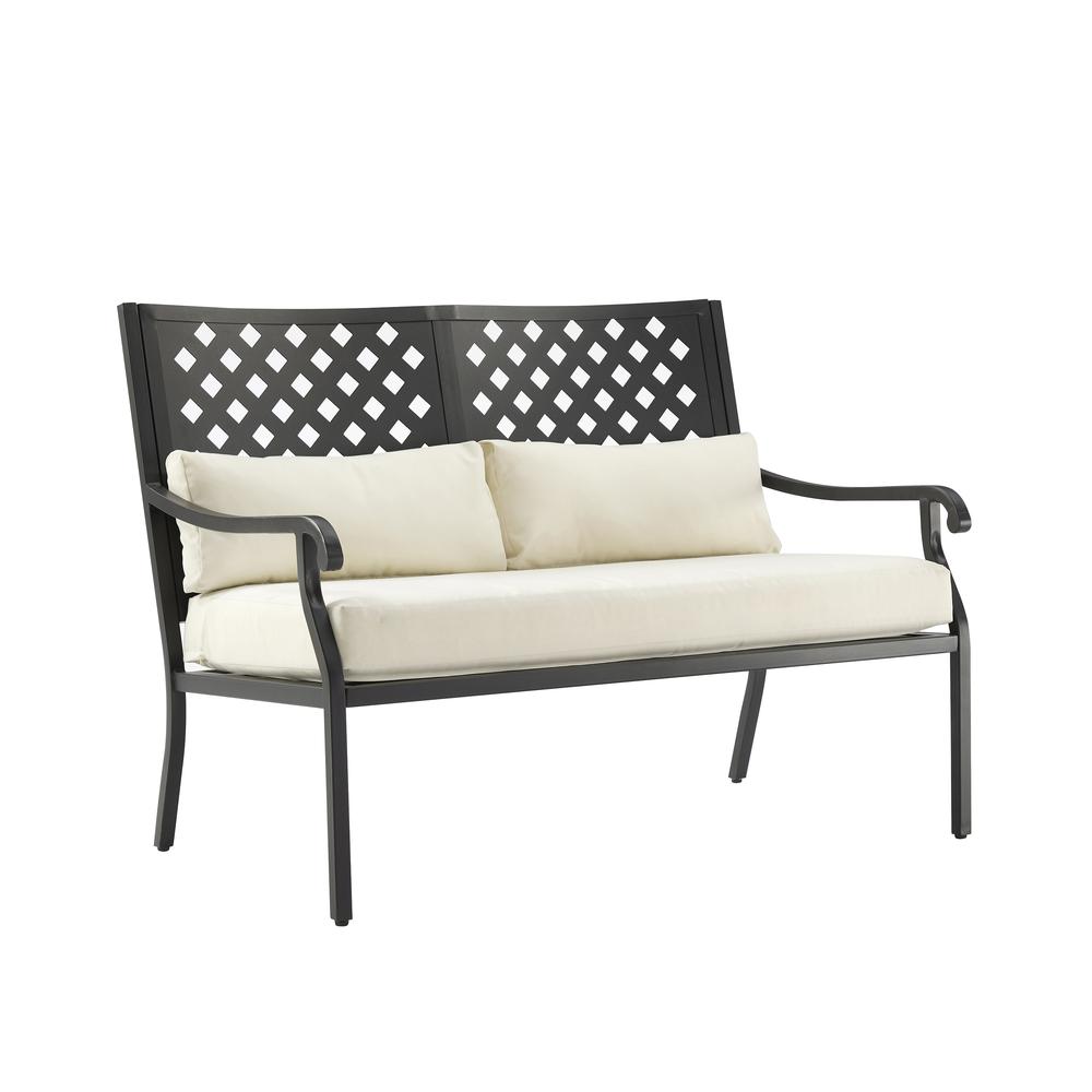 Alistair 4Pc Outdoor Metal Conversation Set Creme/Matte Black - Loveseat, Coffee Table, & 2 Armchairs. Picture 9