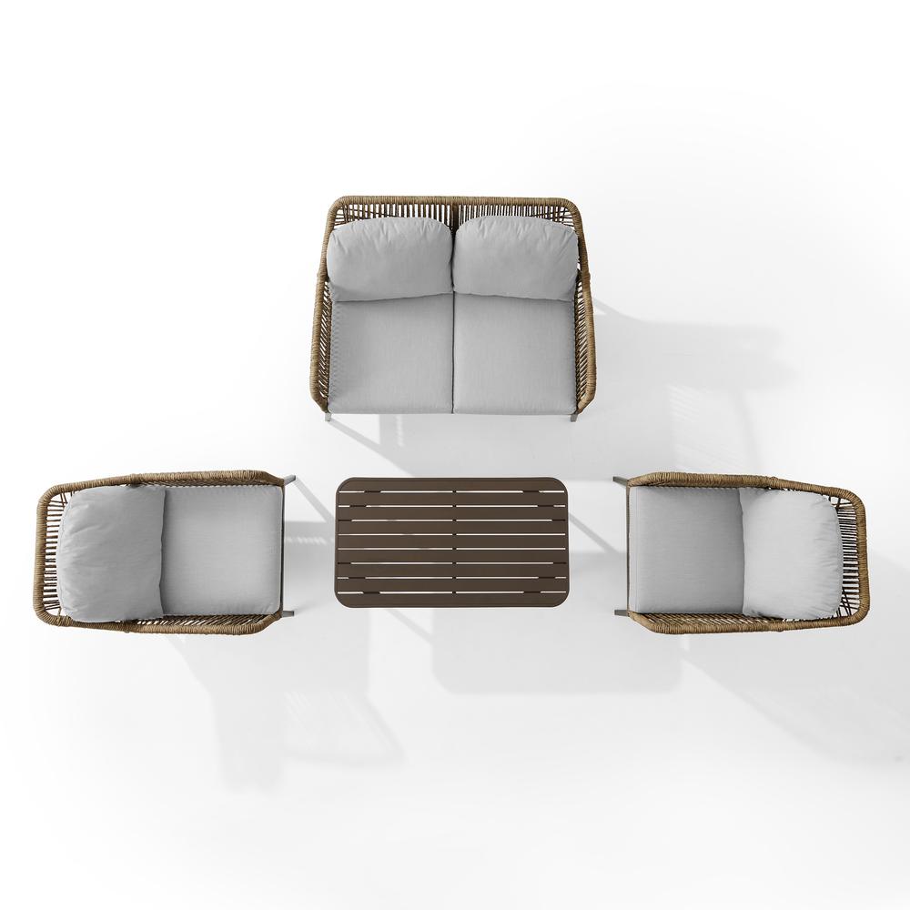Haven 4Pc Outdoor Wicker Conversation Set Light Gray/Light Brown - Loveseat, Coffee Table, & 2 Armchairs. Picture 11