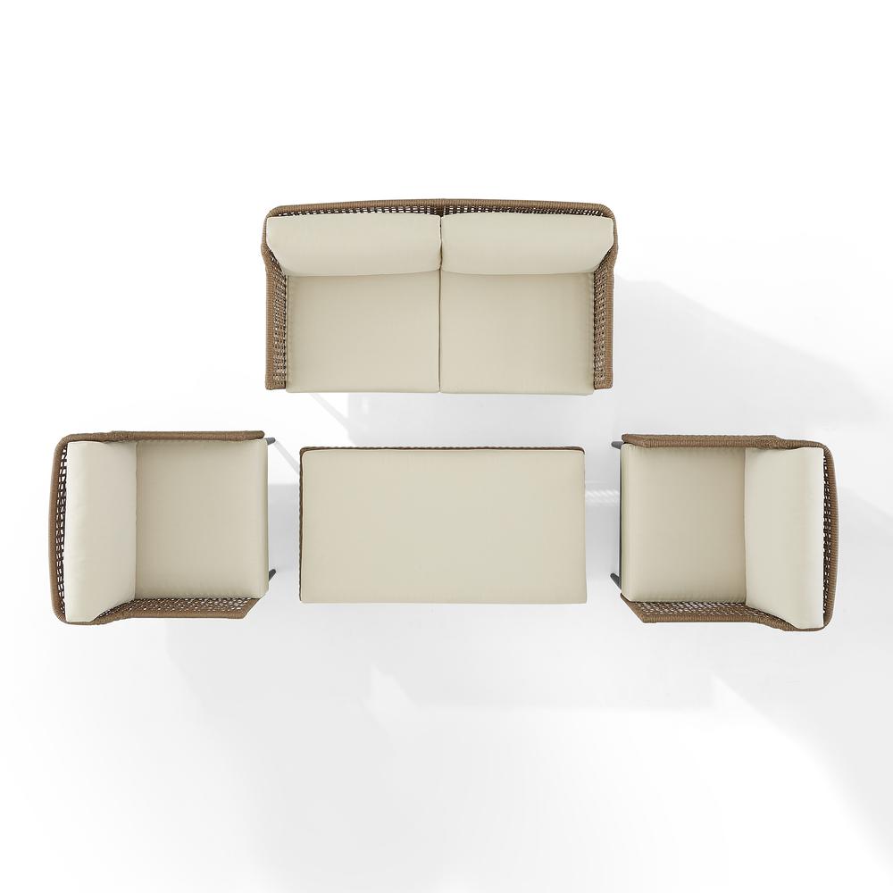 Southwick 4Pc Outdoor Wicker Conversation Set Creme/ Light Brown - Loveseat, Coffee Table Ottoman, & 2 Armchairs. Picture 5