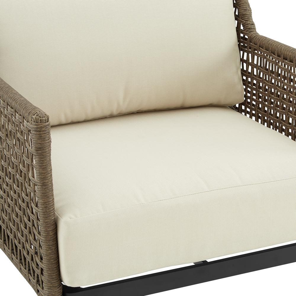 Southwick 5Pc Outdoor Wicker Conversation Set W/Fire Table Creme/Light Brown - Dante Fire Table & 4 Armchairs. Picture 11
