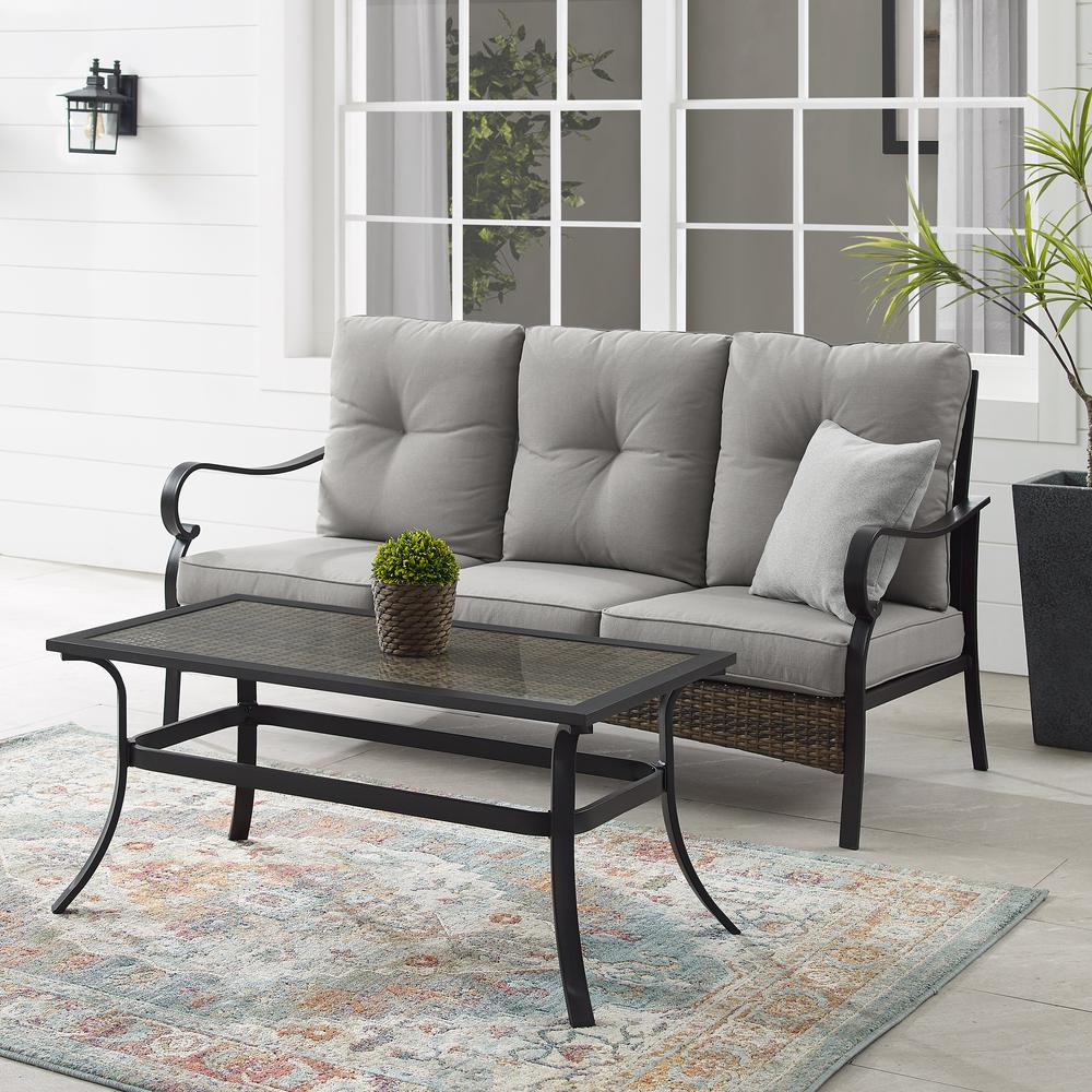 Dahlia 2Pc Outdoor Metal And Wicker Sofa Set Taupe/Matte Black - Sofa & Coffee Table. Picture 2