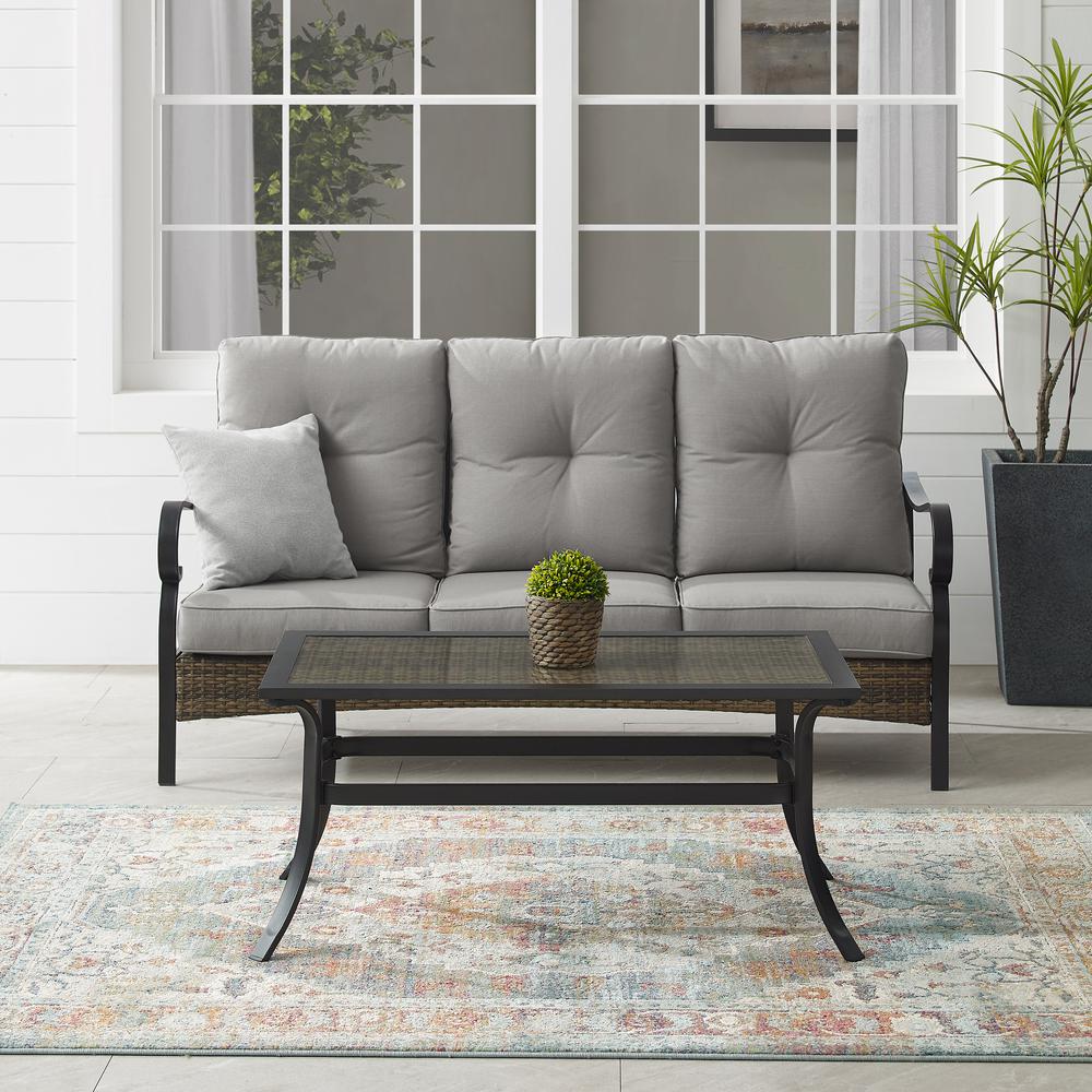 Dahlia 2Pc Outdoor Metal And Wicker Sofa Set Taupe/Matte Black - Sofa & Coffee Table. Picture 3