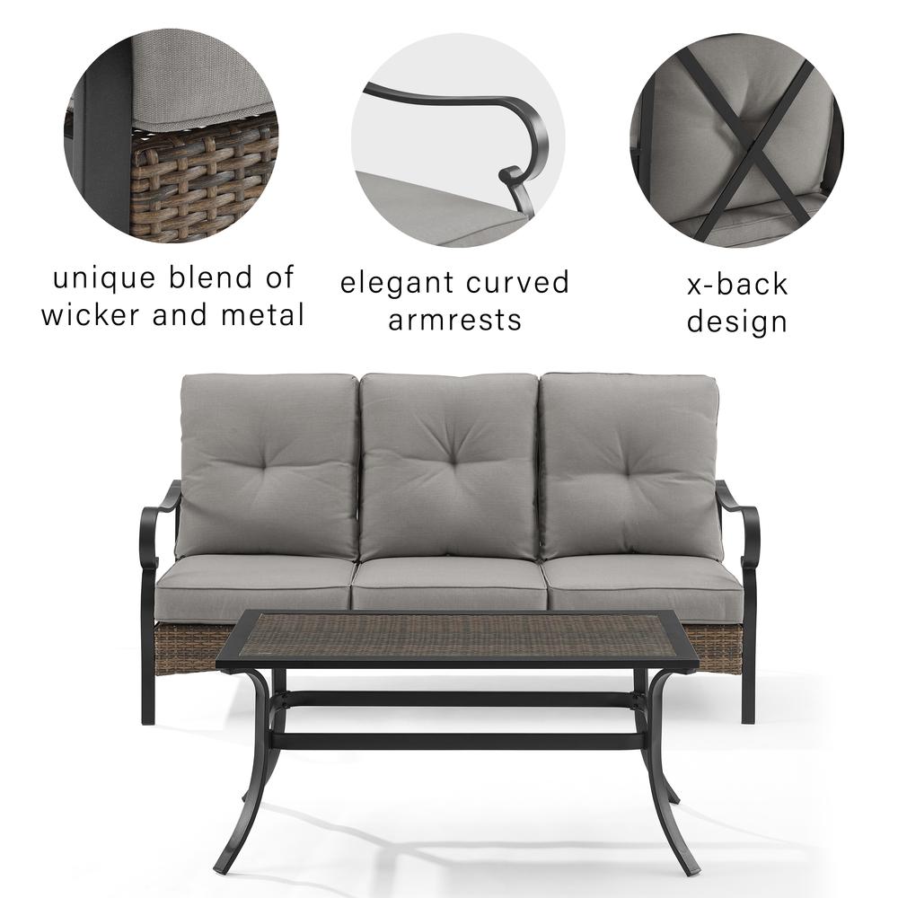 Dahlia 2Pc Outdoor Metal And Wicker Sofa Set Taupe/Matte Black - Sofa & Coffee Table. Picture 4