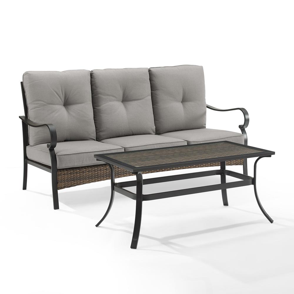 Dahlia 2Pc Outdoor Metal And Wicker Sofa Set Taupe/Matte Black - Sofa & Coffee Table. Picture 1