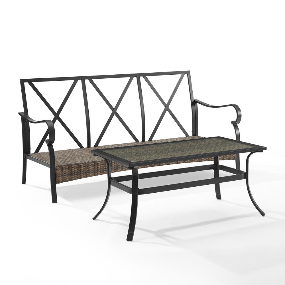 Dahlia 2Pc Outdoor Metal And Wicker Sofa Set Taupe/Matte Black - Sofa & Coffee Table. Picture 10