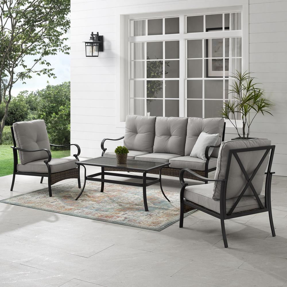Dahlia 4Pc Outdoor Metal And Wicker Sofa Set Taupe/Matte Black - Sofa, Coffee Table & 2 Armchairs. Picture 2