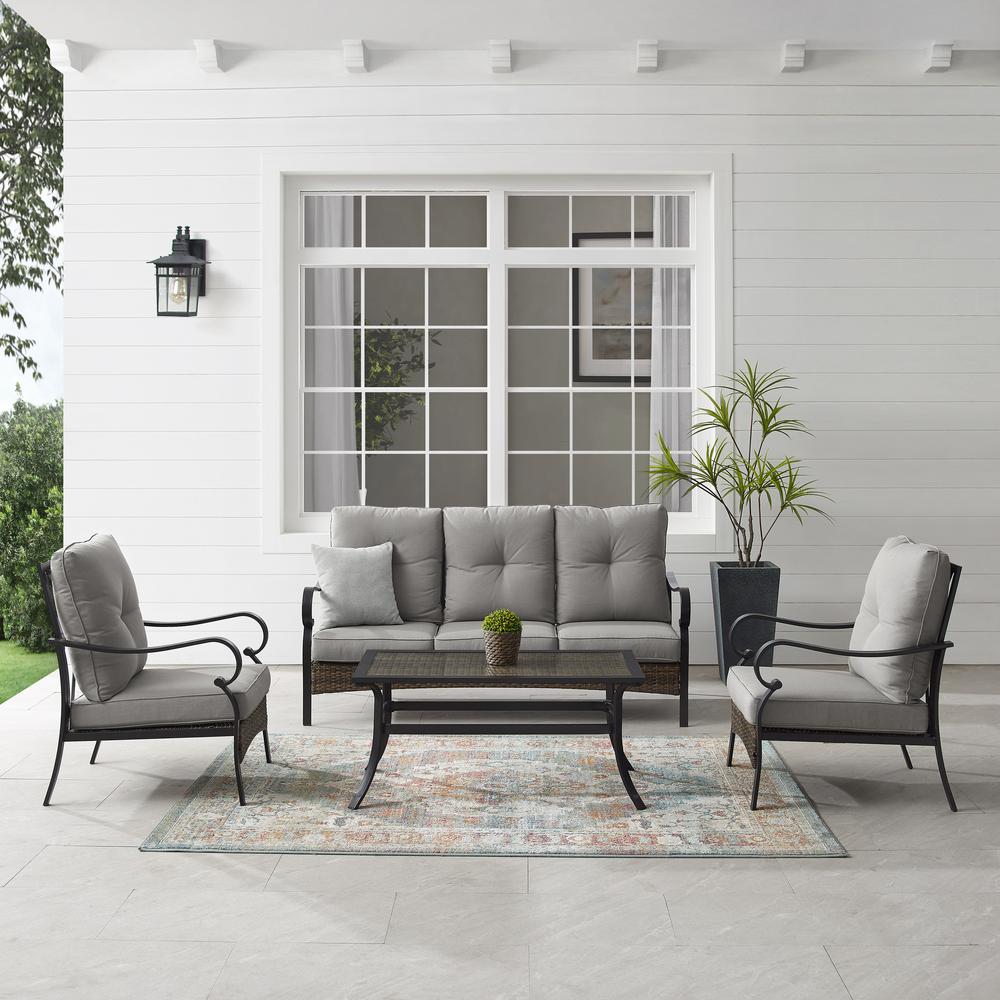 Dahlia 4Pc Outdoor Metal And Wicker Sofa Set Taupe/Matte Black - Sofa, Coffee Table & 2 Armchairs. Picture 3