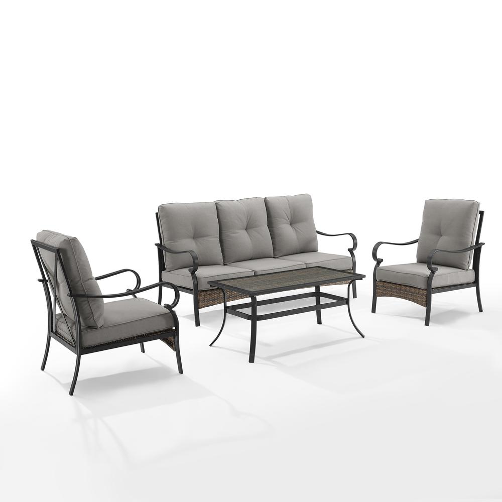 Dahlia 4Pc Outdoor Metal And Wicker Sofa Set Taupe/Matte Black - Sofa, Coffee Table & 2 Armchairs. The main picture.