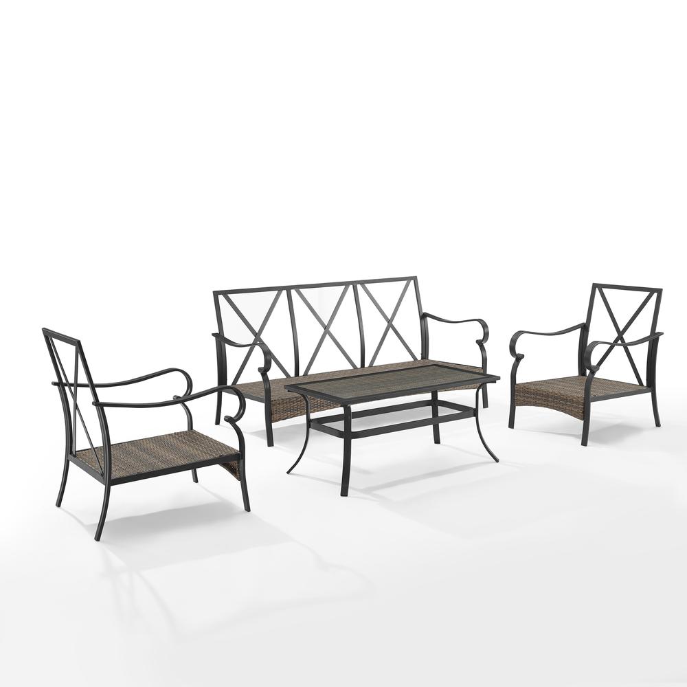 Dahlia 4Pc Outdoor Metal And Wicker Sofa Set Taupe/Matte Black - Sofa, Coffee Table & 2 Armchairs. Picture 10