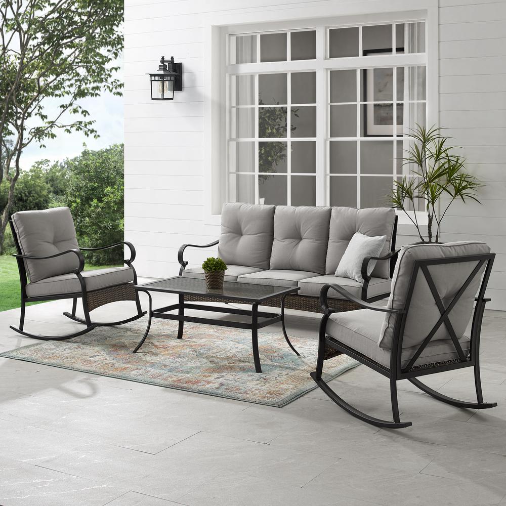 Dahlia 4Pc Outdoor Metal And Wicker Sofa Set Taupe/Matte Black - Sofa, Coffee Table & 2 Rocking Chairs. Picture 2
