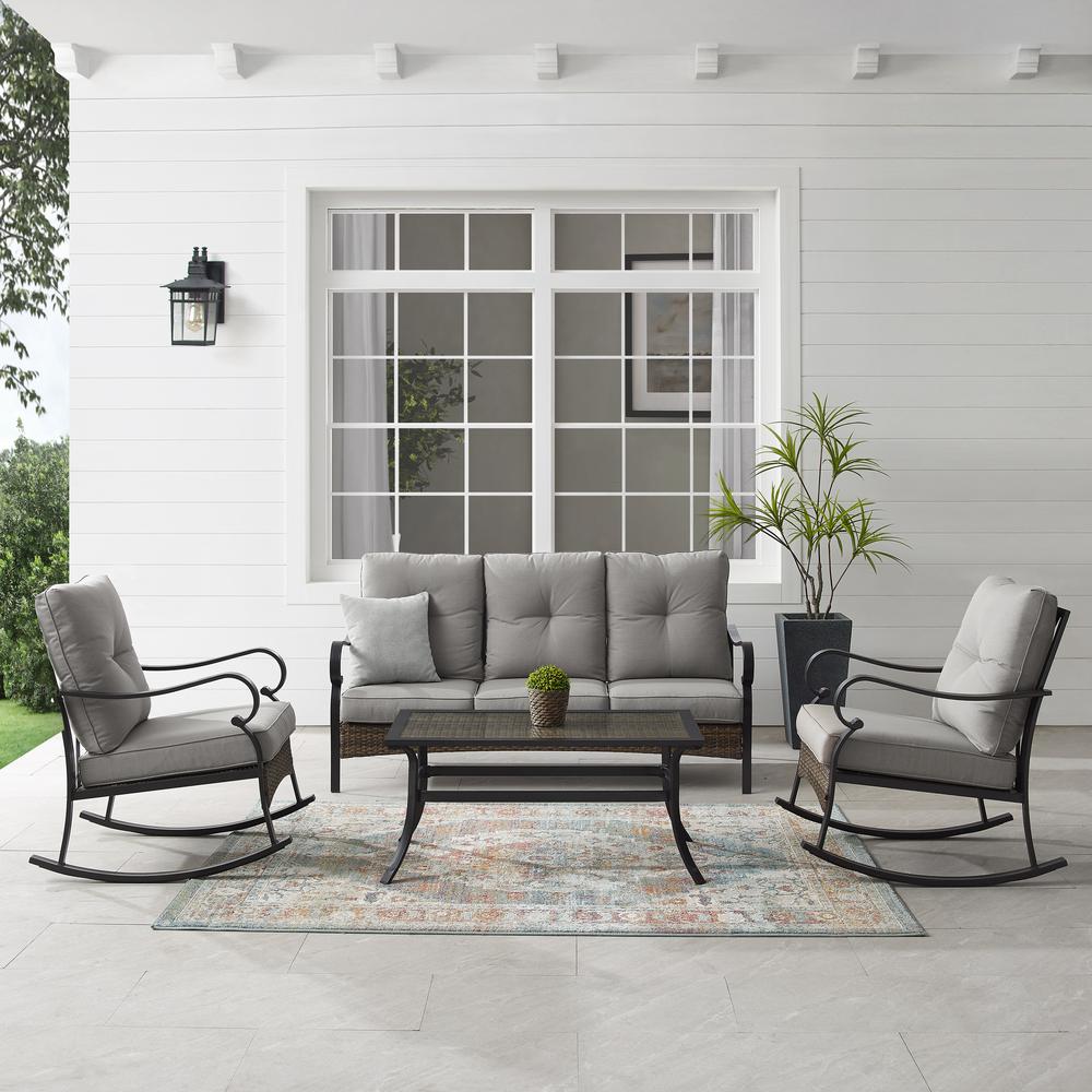 Dahlia 4Pc Outdoor Metal And Wicker Sofa Set Taupe/Matte Black - Sofa, Coffee Table & 2 Rocking Chairs. Picture 3
