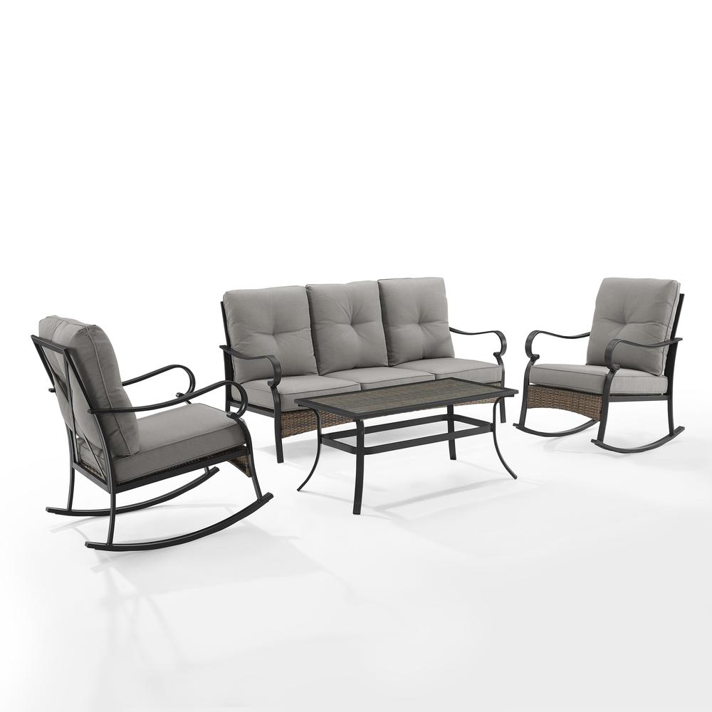 Dahlia 4Pc Outdoor Metal And Wicker Sofa Set Taupe/Matte Black - Sofa, Coffee Table & 2 Rocking Chairs. Picture 1