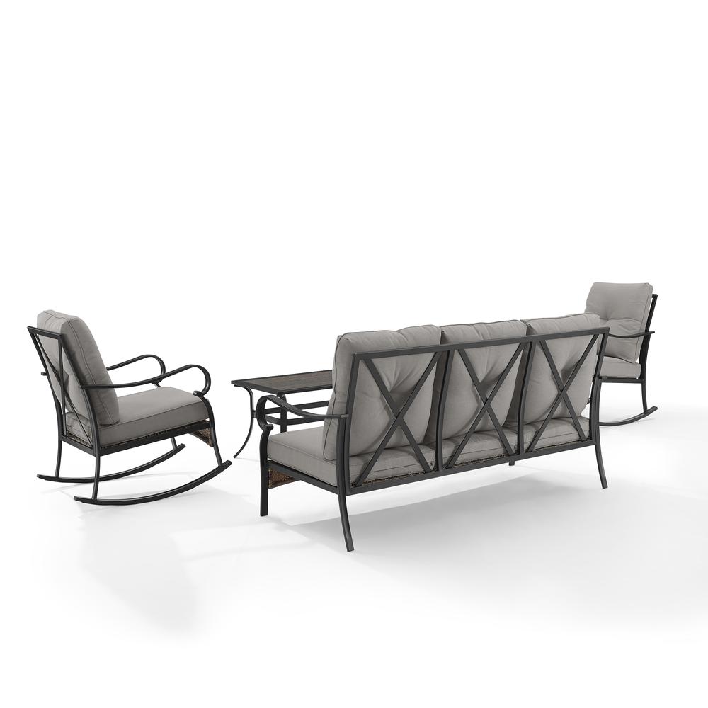 Dahlia 4Pc Outdoor Metal And Wicker Sofa Set Taupe/Matte Black - Sofa, Coffee Table & 2 Rocking Chairs. Picture 11