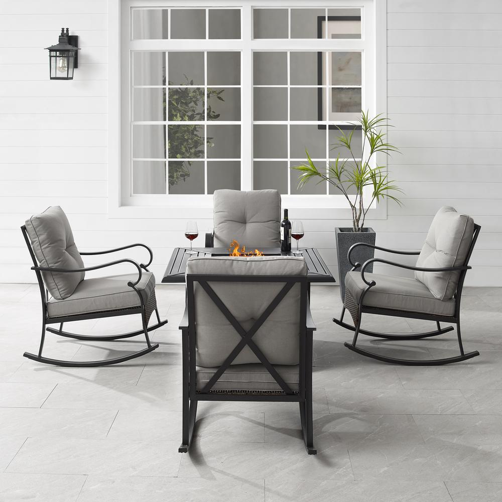 Dahlia 5Pc Outdoor Metal Conversation Set W/ Fire Table Taupe/Matte Black - Dante Fire Table & 4 Rocking Chairs. Picture 3