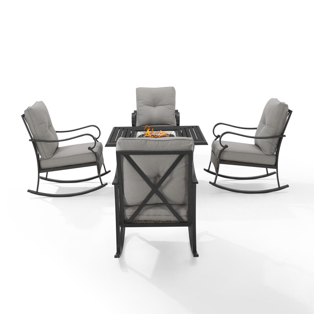 Dahlia 5Pc Outdoor Metal Conversation Set W/ Fire Table Taupe/Matte Black - Dante Fire Table & 4 Rocking Chairs. Picture 9