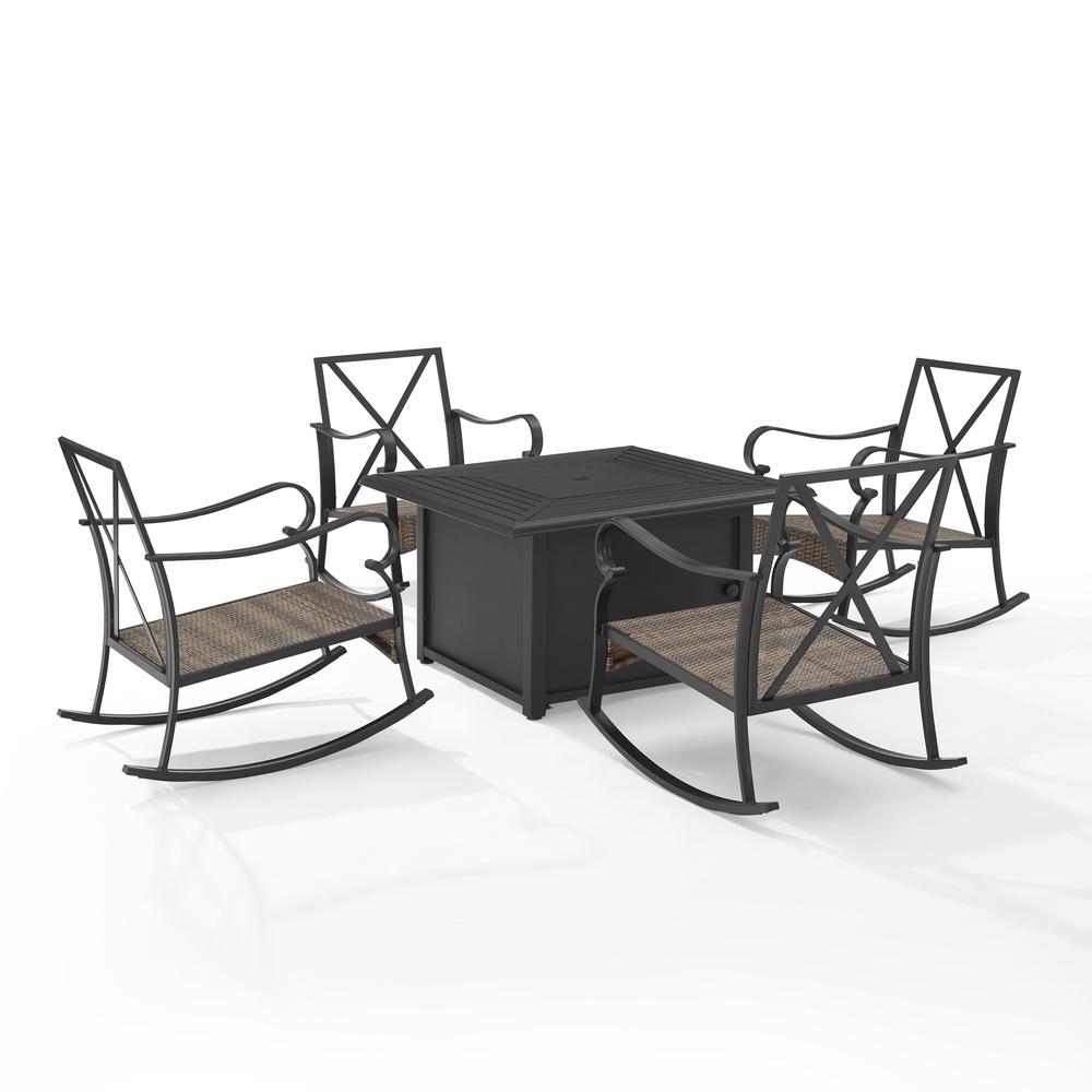 Dahlia 5Pc Outdoor Metal Conversation Set W/ Fire Table Taupe/Matte Black - Dante Fire Table & 4 Rocking Chairs. Picture 10