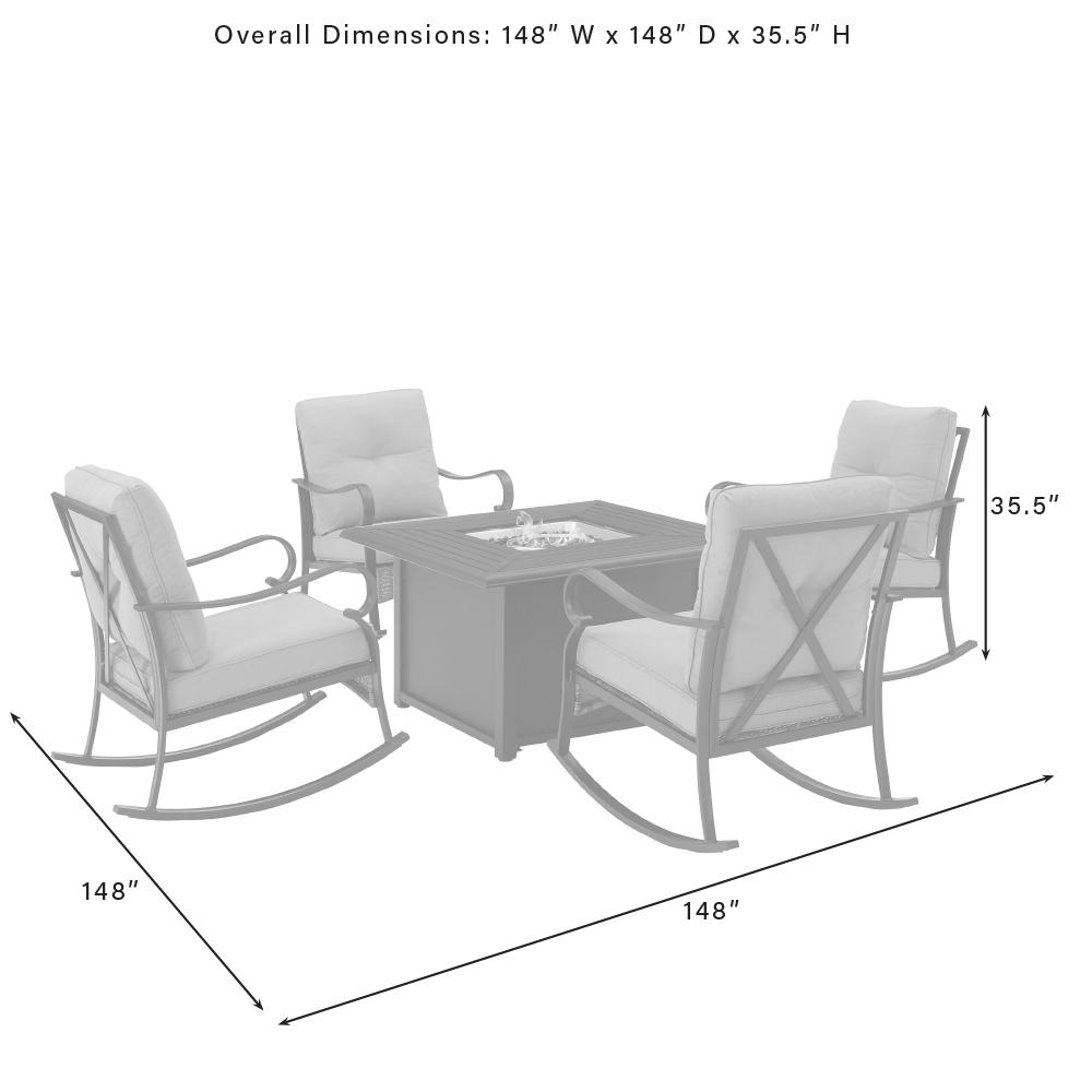Dahlia 5Pc Outdoor Metal Conversation Set W/ Fire Table Taupe/Matte Black - Dante Fire Table & 4 Rocking Chairs. Picture 12