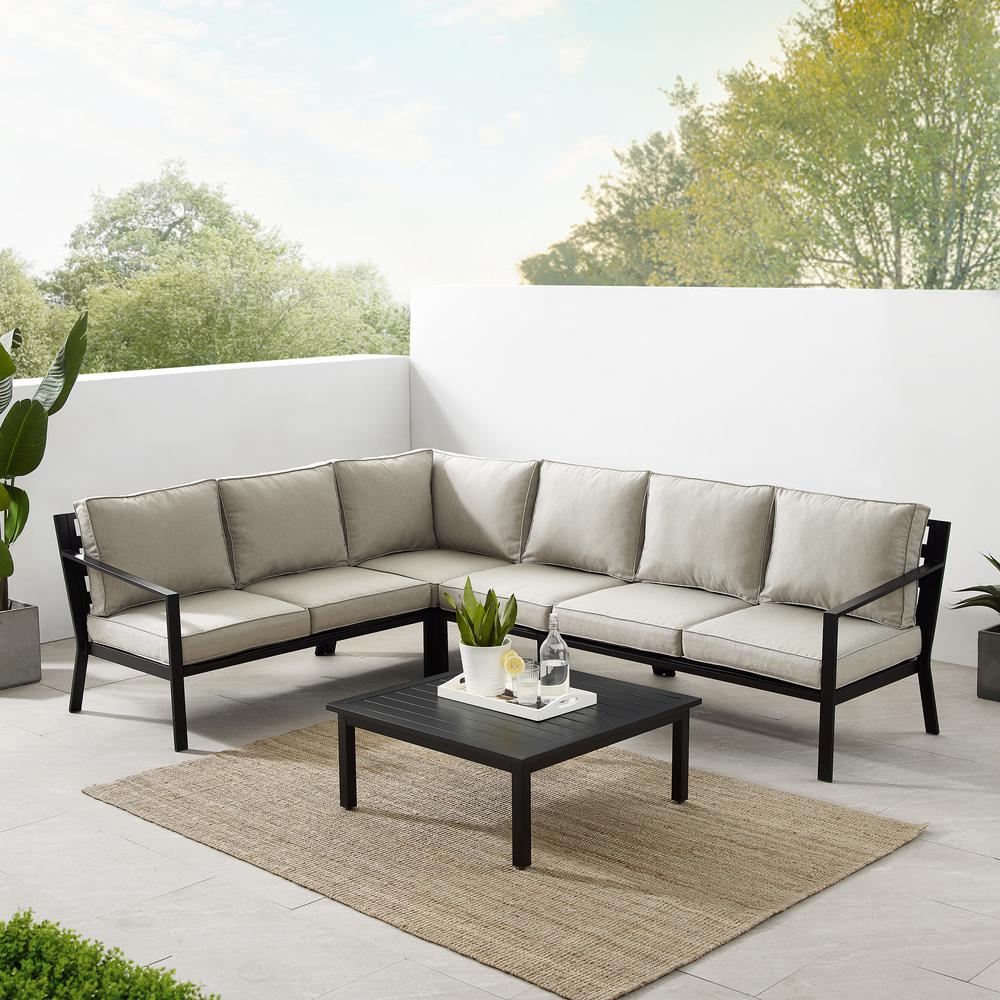 Clark 5Pc Outdoor Metal Sectional Set Taupe/Matte Black - Left Loveseat, Right Loveseat, Corner Chair, Center Chair & Coffee Table. Picture 3