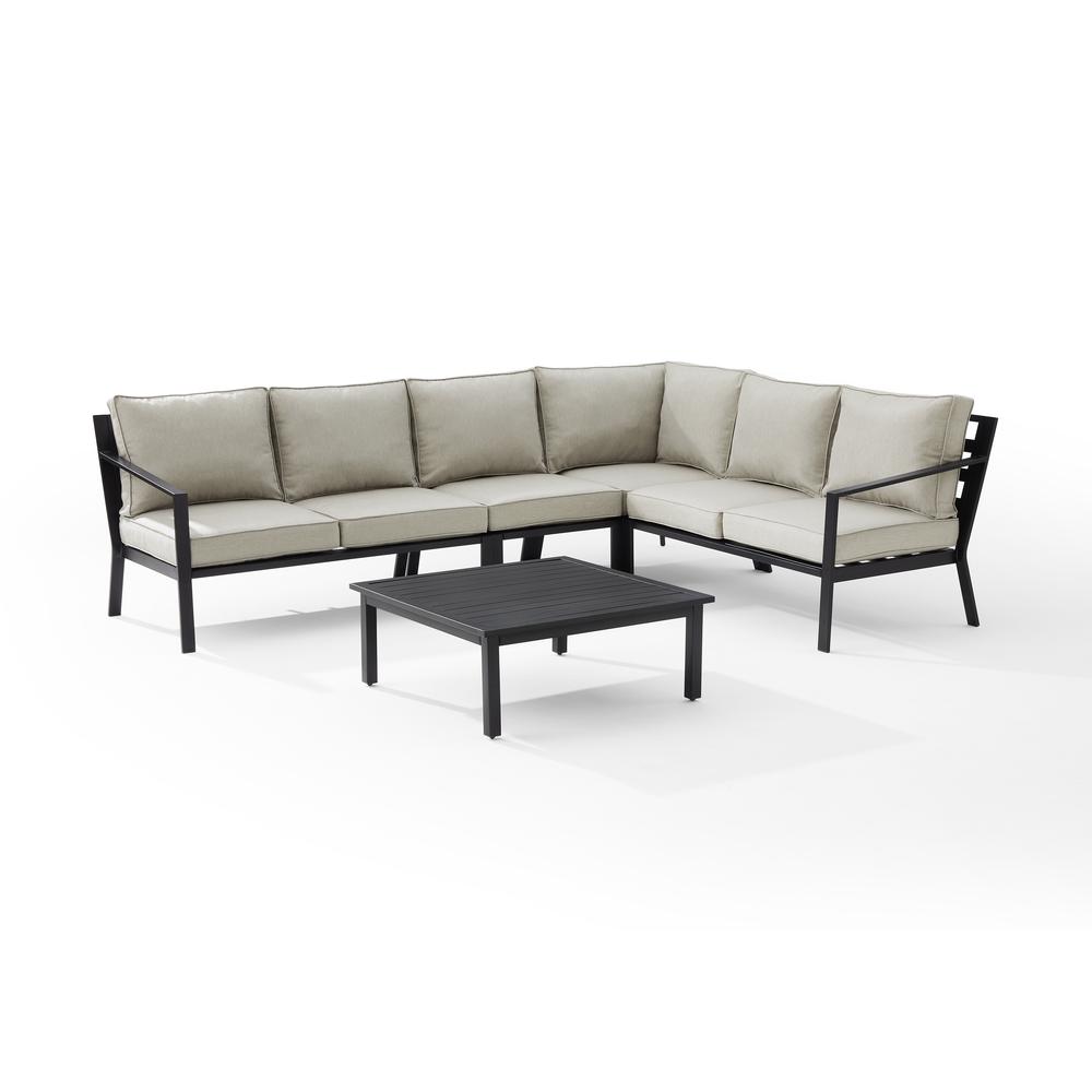 Clark 5Pc Outdoor Metal Sectional Set Taupe/Matte Black - Left Loveseat, Right Loveseat, Corner Chair, Center Chair & Coffee Table. The main picture.