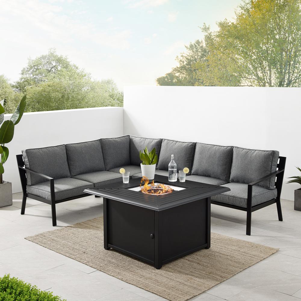 Clark 5Pc Outdoor Metal Sectional Set, Fire Table Charcoal,Matte Black. Picture 2
