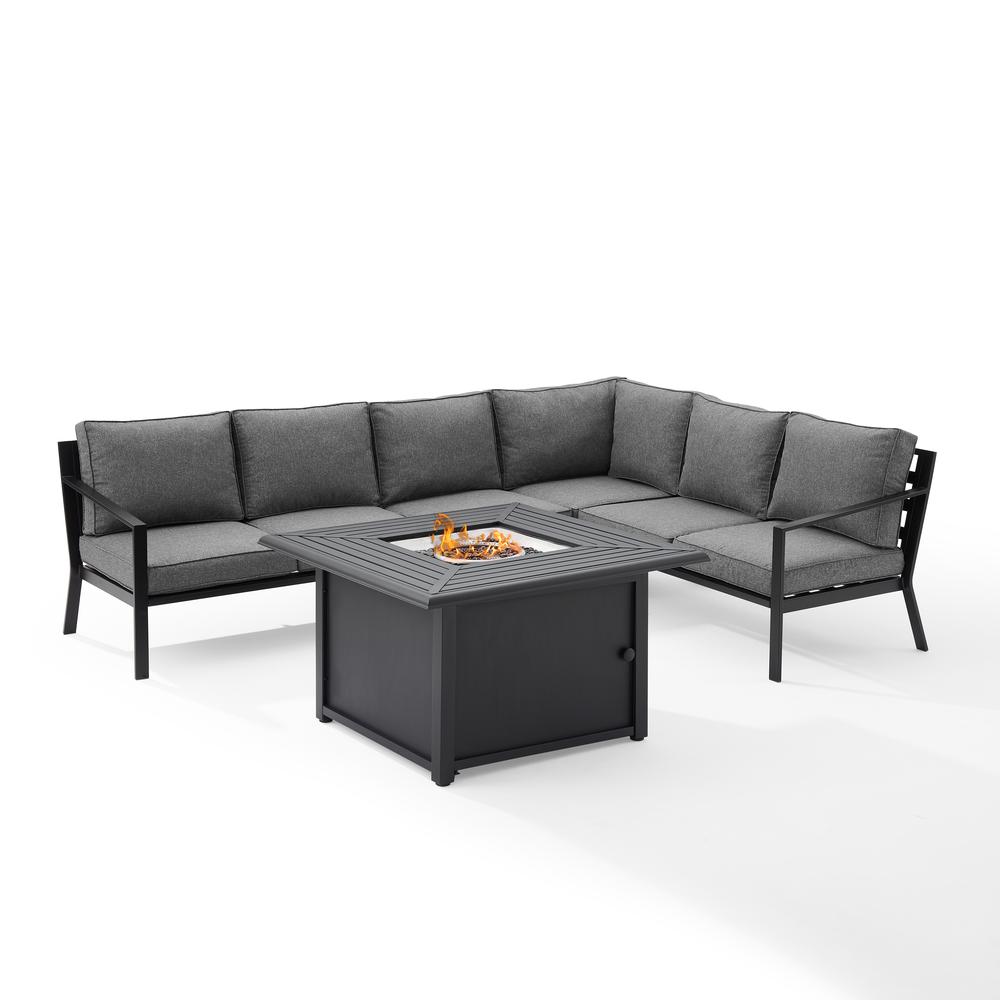 Clark 5Pc Outdoor Metal Sectional Set, Fire Table Charcoal,Matte Black. Picture 1
