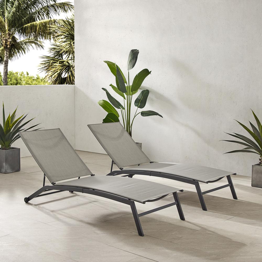 Weaver 2Pc Outdoor Sling Chaise Lounge Set Light Gray/Matte Black - 2 Lounge Chairs. Picture 3