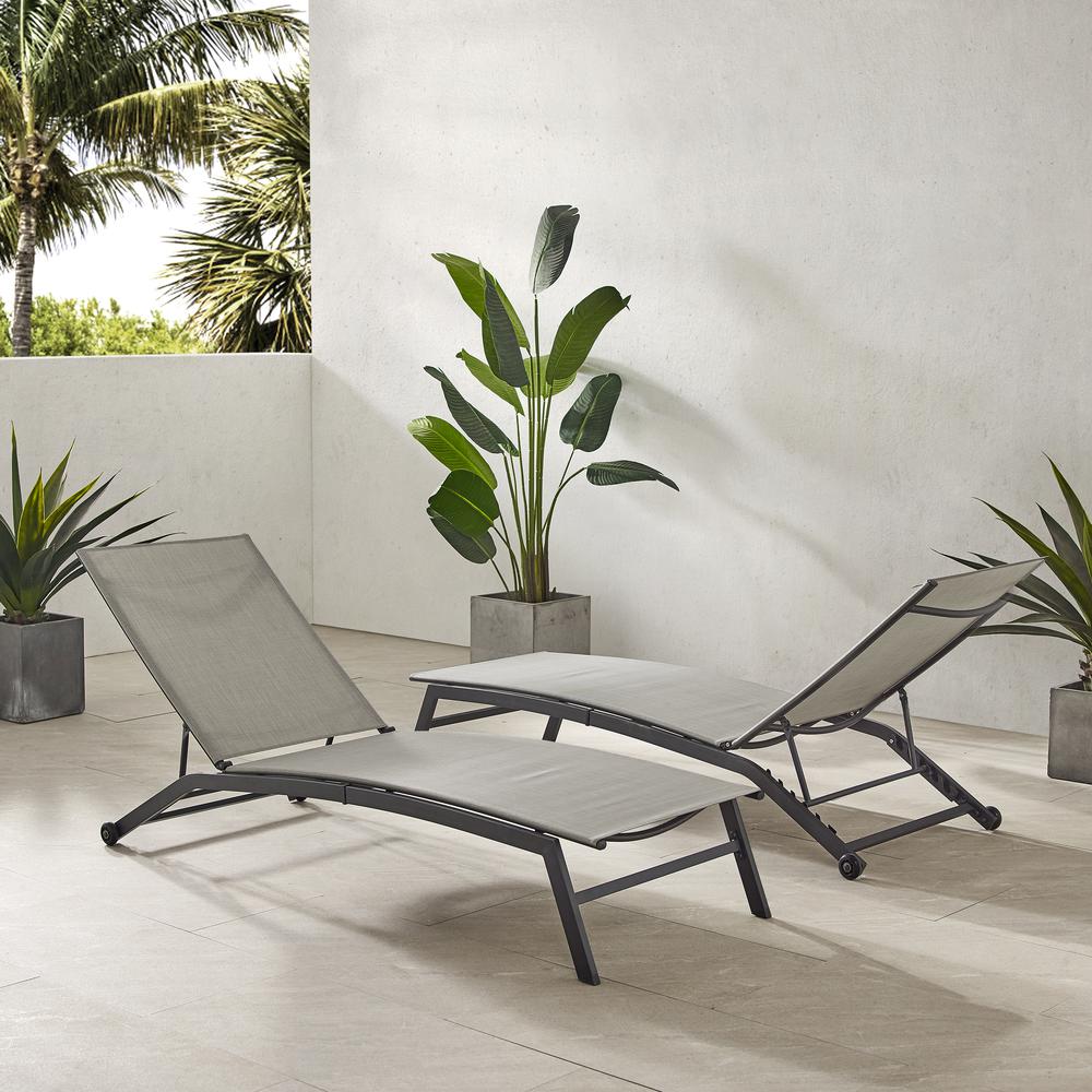 Weaver 2Pc Outdoor Sling Chaise Lounge Set Light Gray/Matte Black - 2 Lounge Chairs. Picture 4