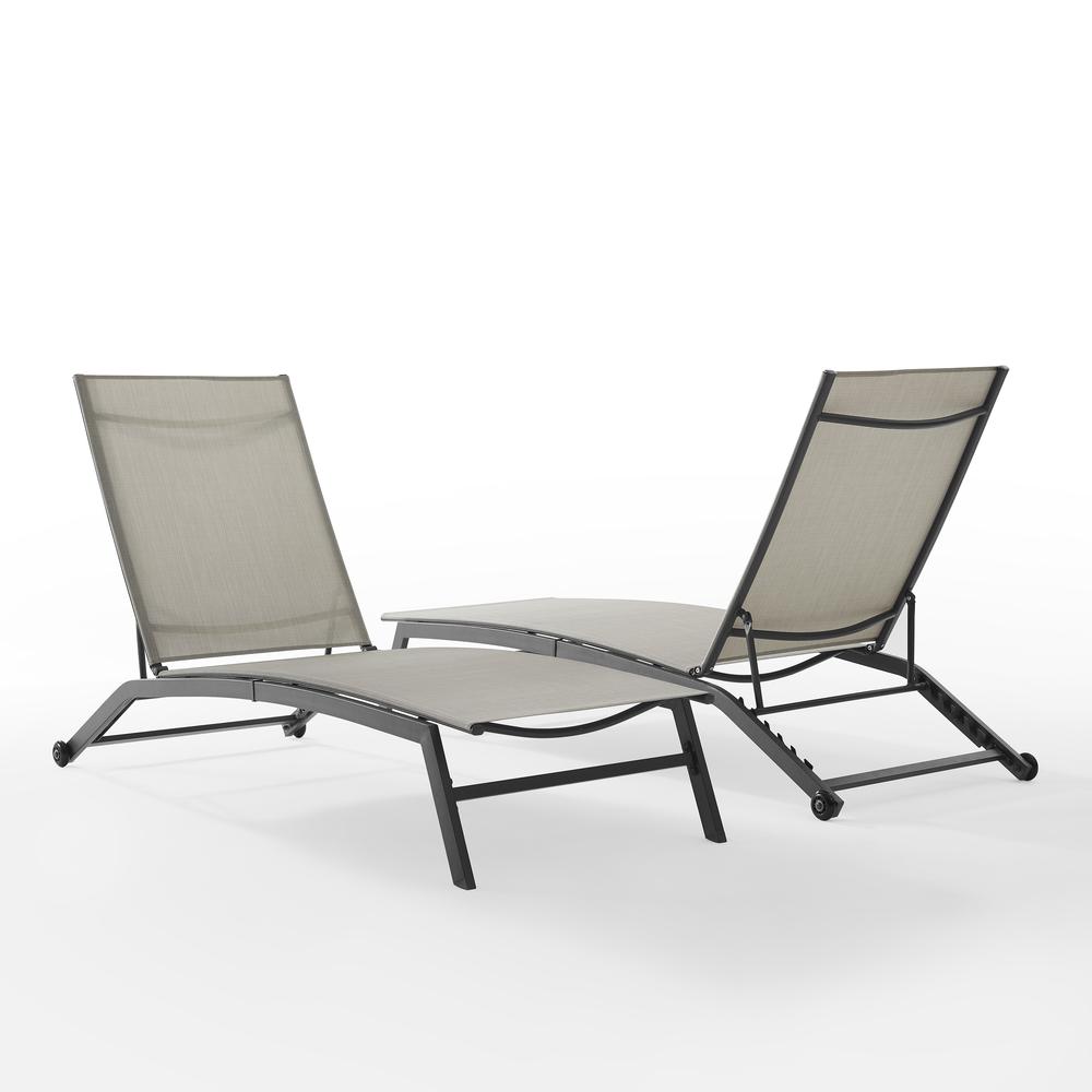 Weaver 2Pc Outdoor Sling Chaise Lounge Set Light Gray/Matte Black - 2 Lounge Chairs. Picture 1
