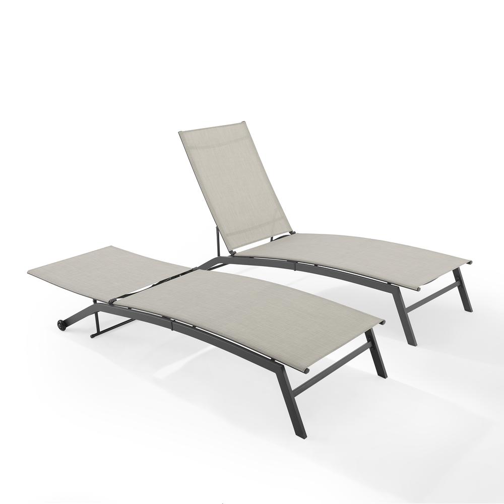 Weaver 2Pc Outdoor Sling Chaise Lounge Set Light Gray/Matte Black - 2 Lounge Chairs. Picture 2