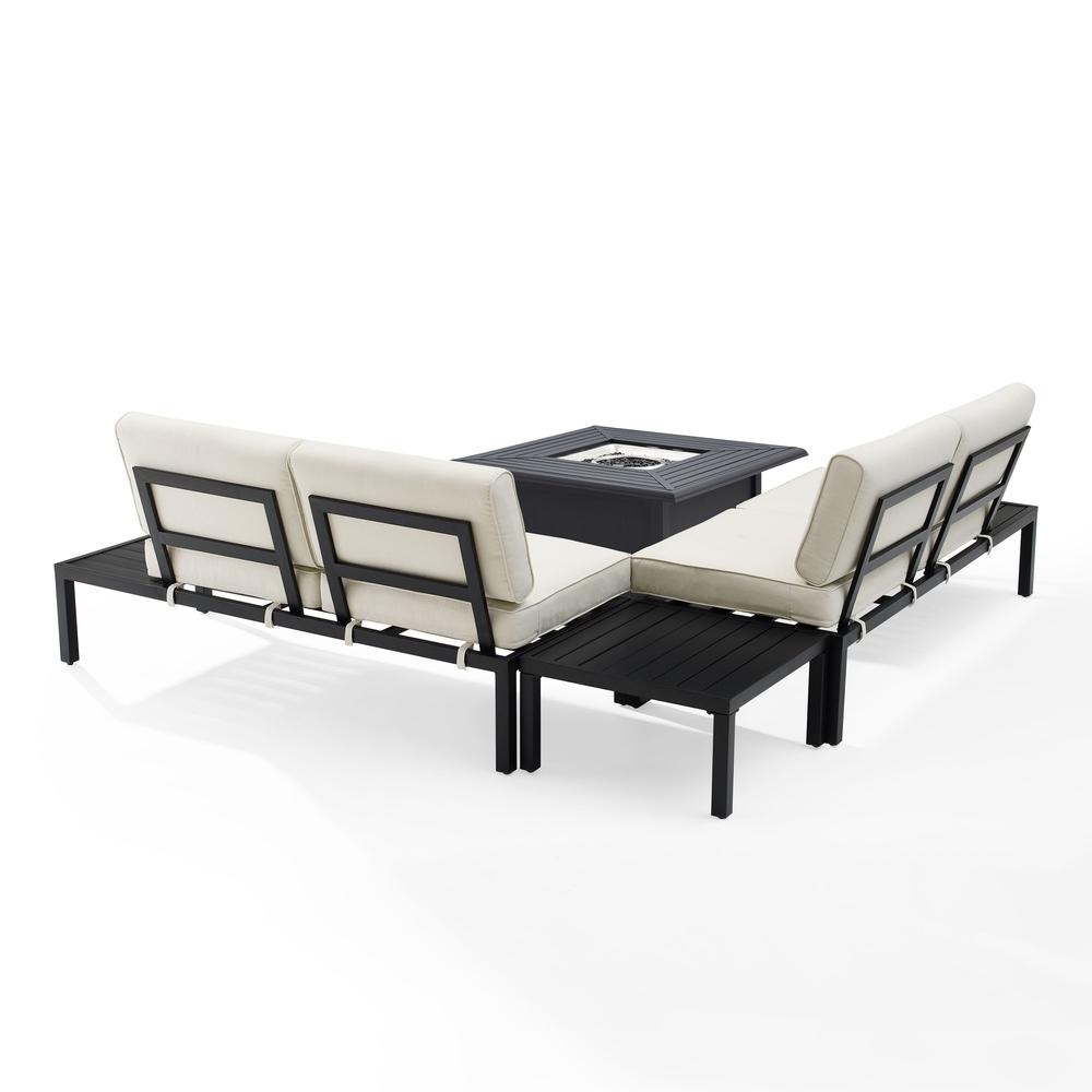 Piermont 4Pc Outdoor Metal Sectional Set W/Fire Table Creme/Matte Black - Left Side Loveseat, Right Side Loveseat, Corner Side Table, & Dante Fire Table. Picture 3