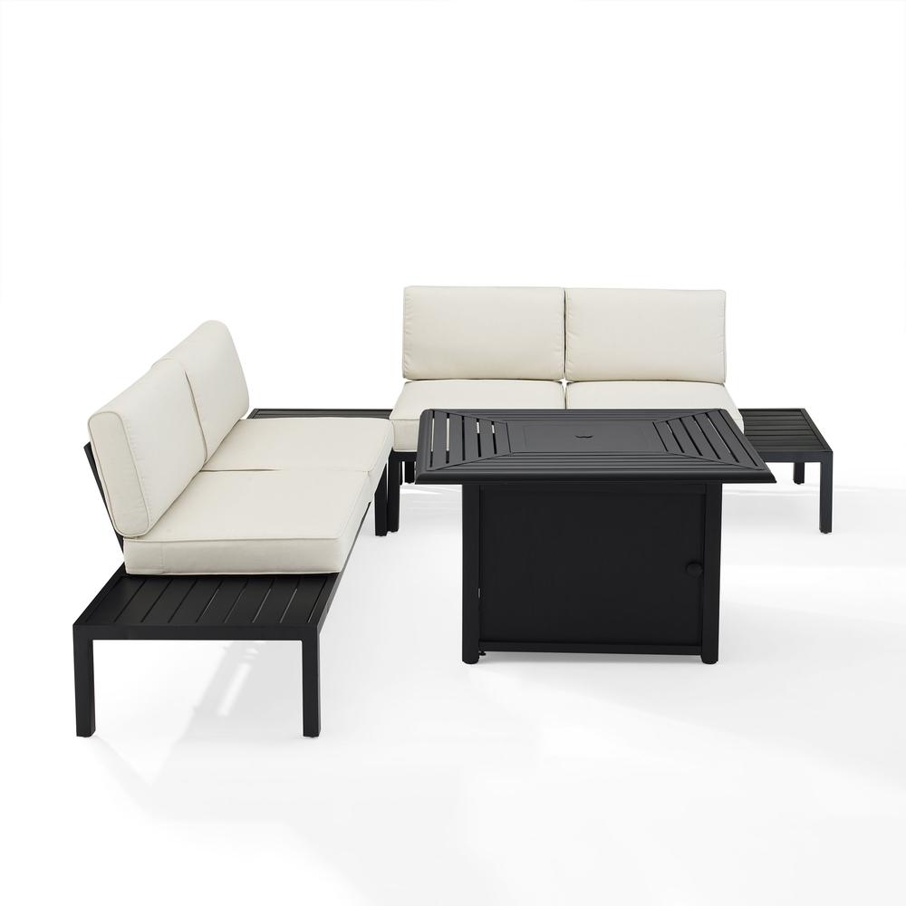 Piermont 4Pc Outdoor Metal Sectional Set W/Fire Table Creme/Matte Black - Left Side Loveseat, Right Side Loveseat, Corner Side Table, & Dante Fire Table. Picture 2