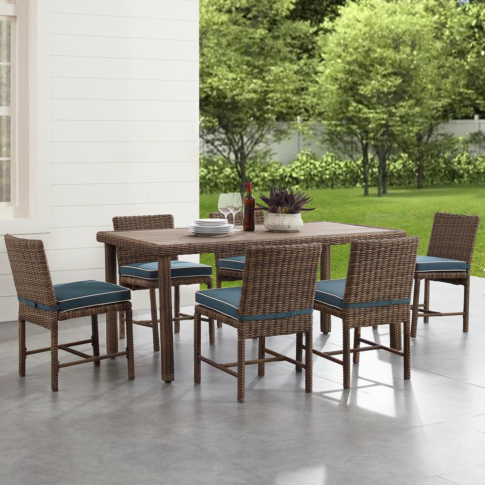Bradenton 7Pc Outdoor Wicker Dining Set Navy/Weathered Brown - Dining Table & 6 Dining Chairs. Picture 2