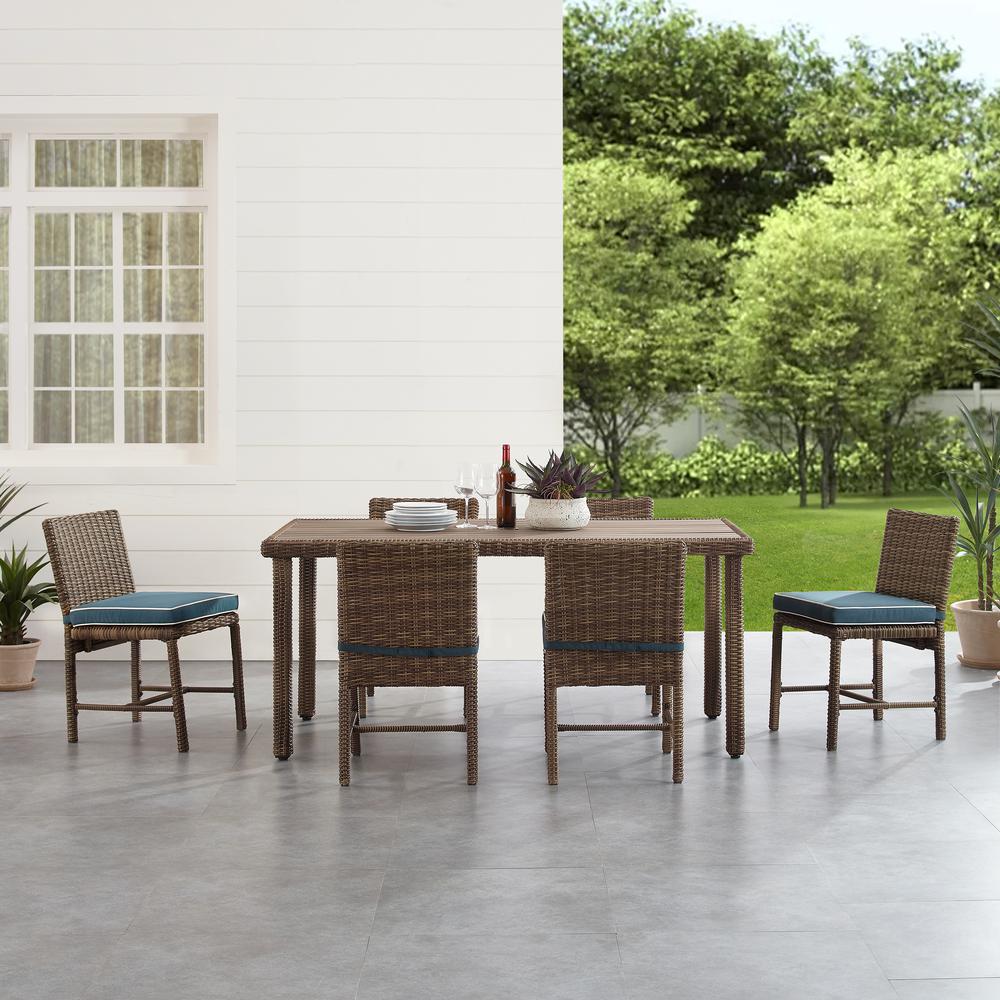 Bradenton 7Pc Outdoor Wicker Dining Set Navy/Weathered Brown - Dining Table & 6 Dining Chairs. Picture 3