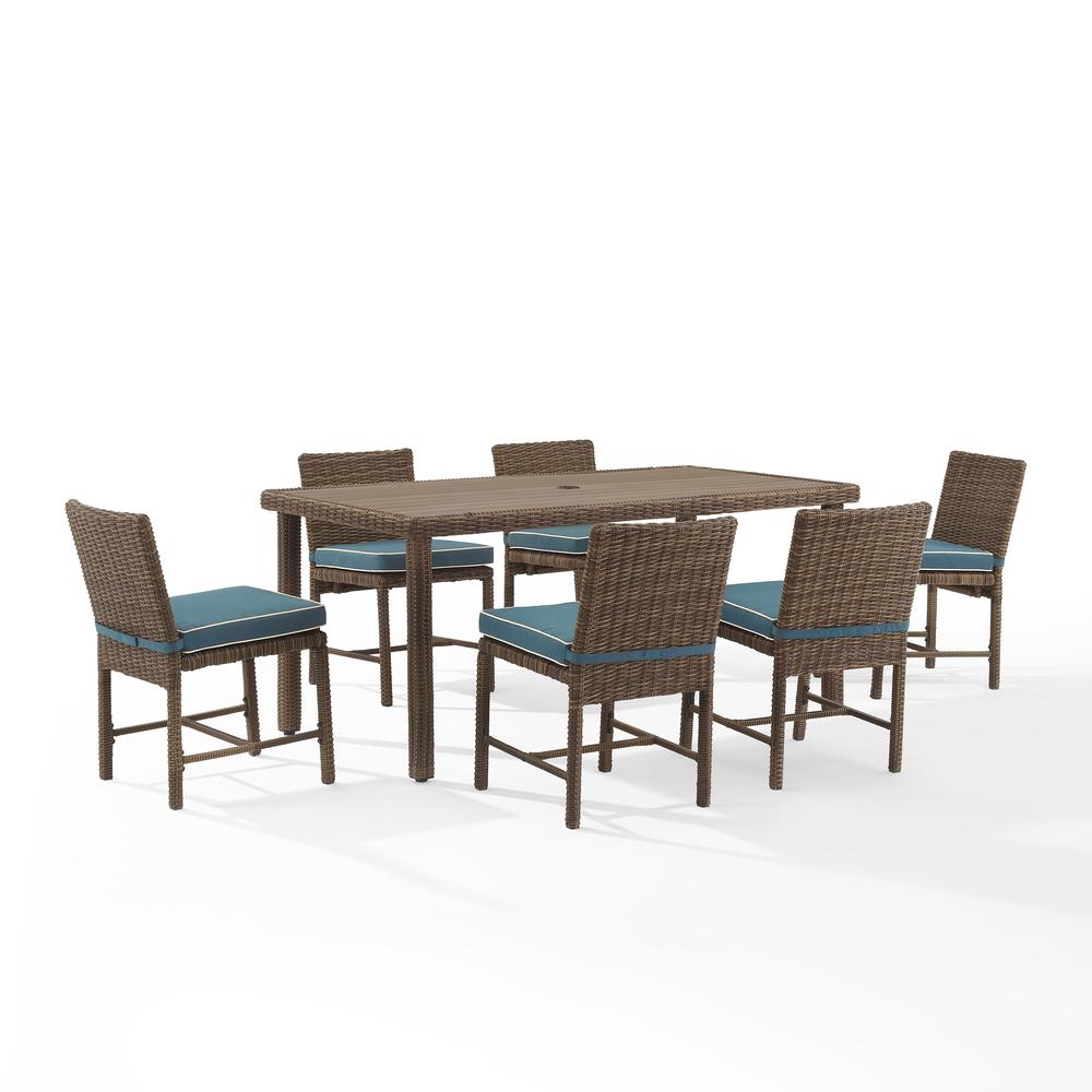 Bradenton 7Pc Outdoor Wicker Dining Set Navy/Weathered Brown - Dining Table & 6 Dining Chairs. Picture 6