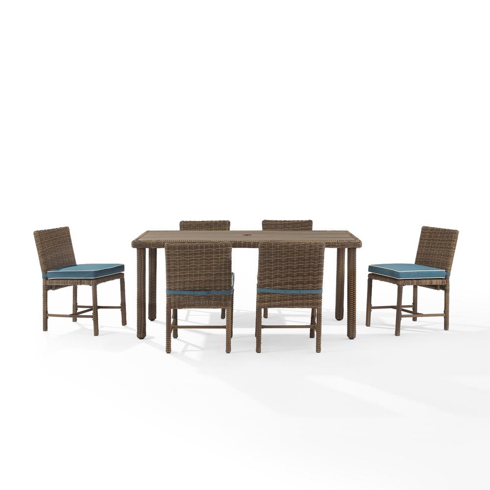 Bradenton 7Pc Outdoor Wicker Dining Set Navy/Weathered Brown - Dining Table & 6 Dining Chairs. Picture 7