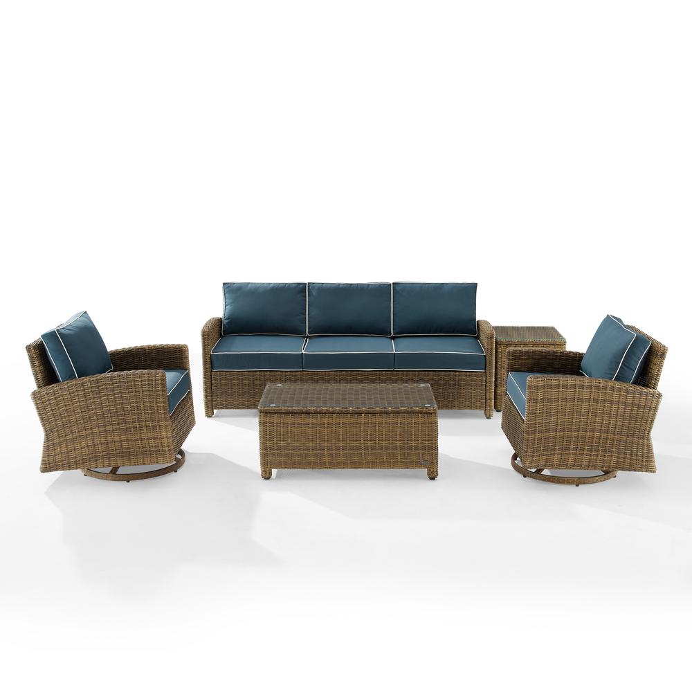 Bradenton 5Pc Swivel Rocker And Sofa Set Navy/Weathered Brown - Sofa, Coffee Table, Side Table, & 2 Swivel Rockers. Picture 6